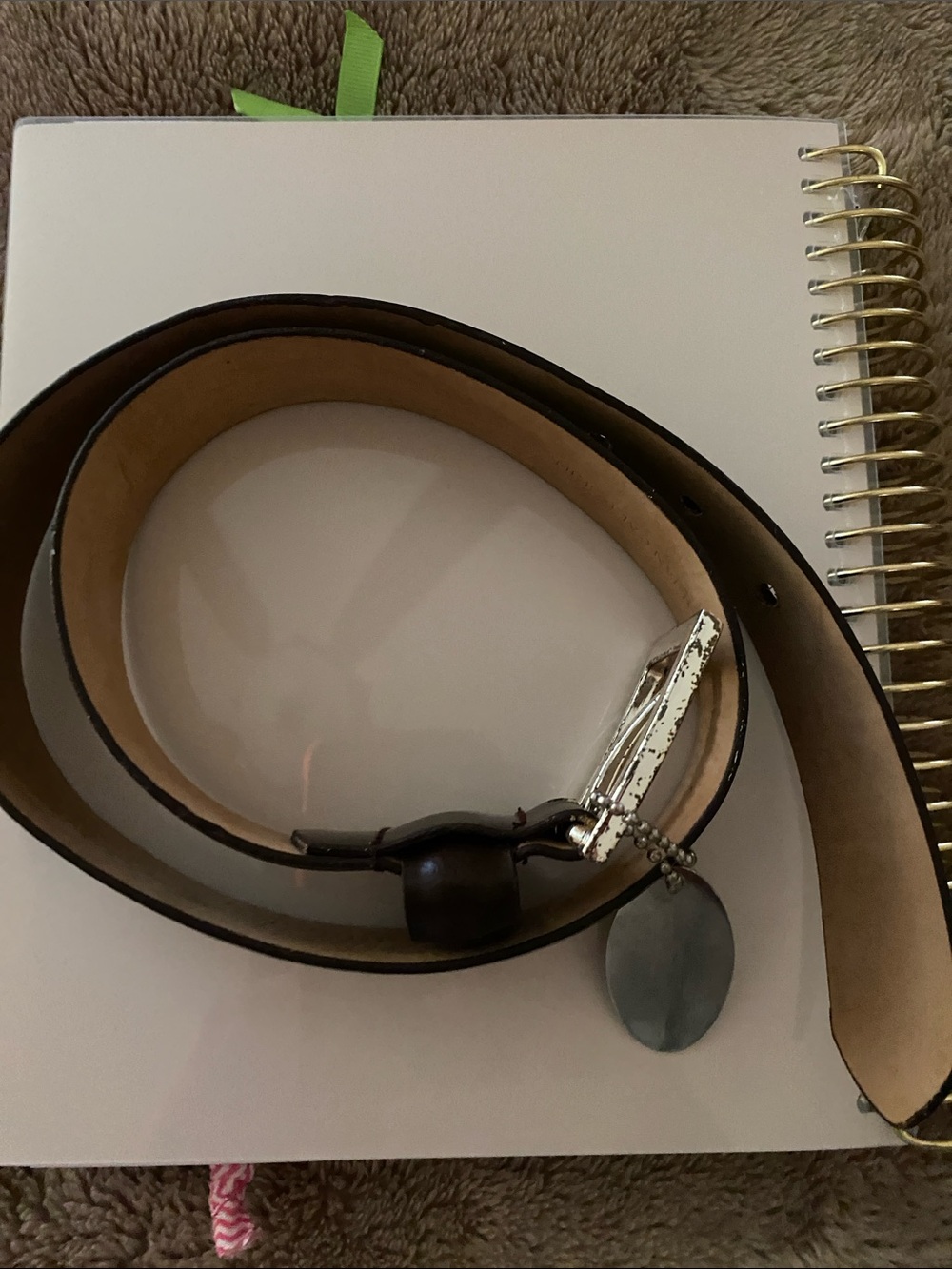 Kenneth Cole Dark Brown Leather Dress Belt with Silver Buckle Tag